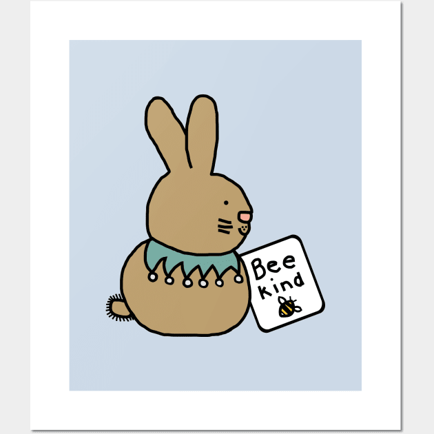 Cute Bunny Rabbit says Be Kind Wall Art by ellenhenryart